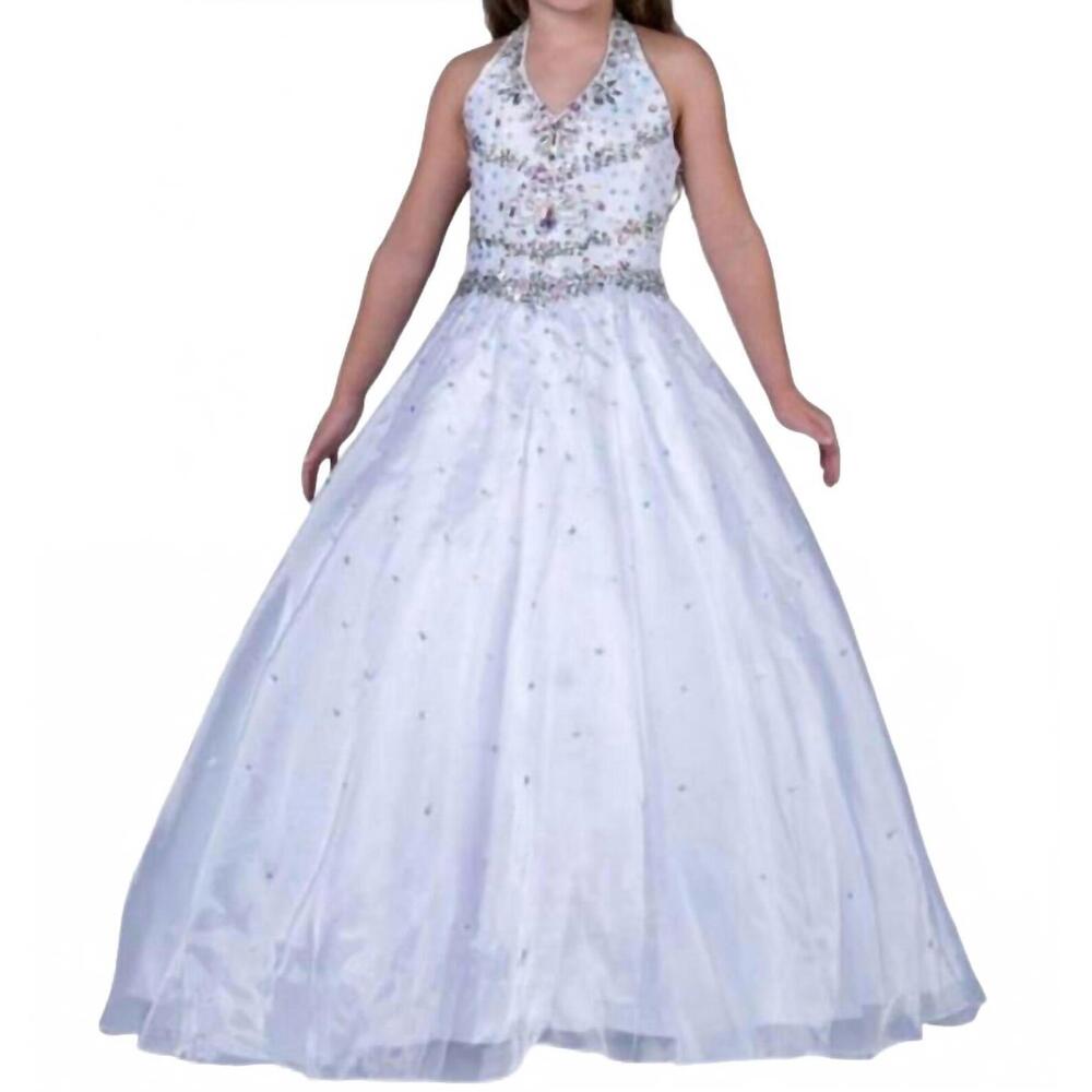 NEW LITTLE ROSIE girl's long pageant dress in white